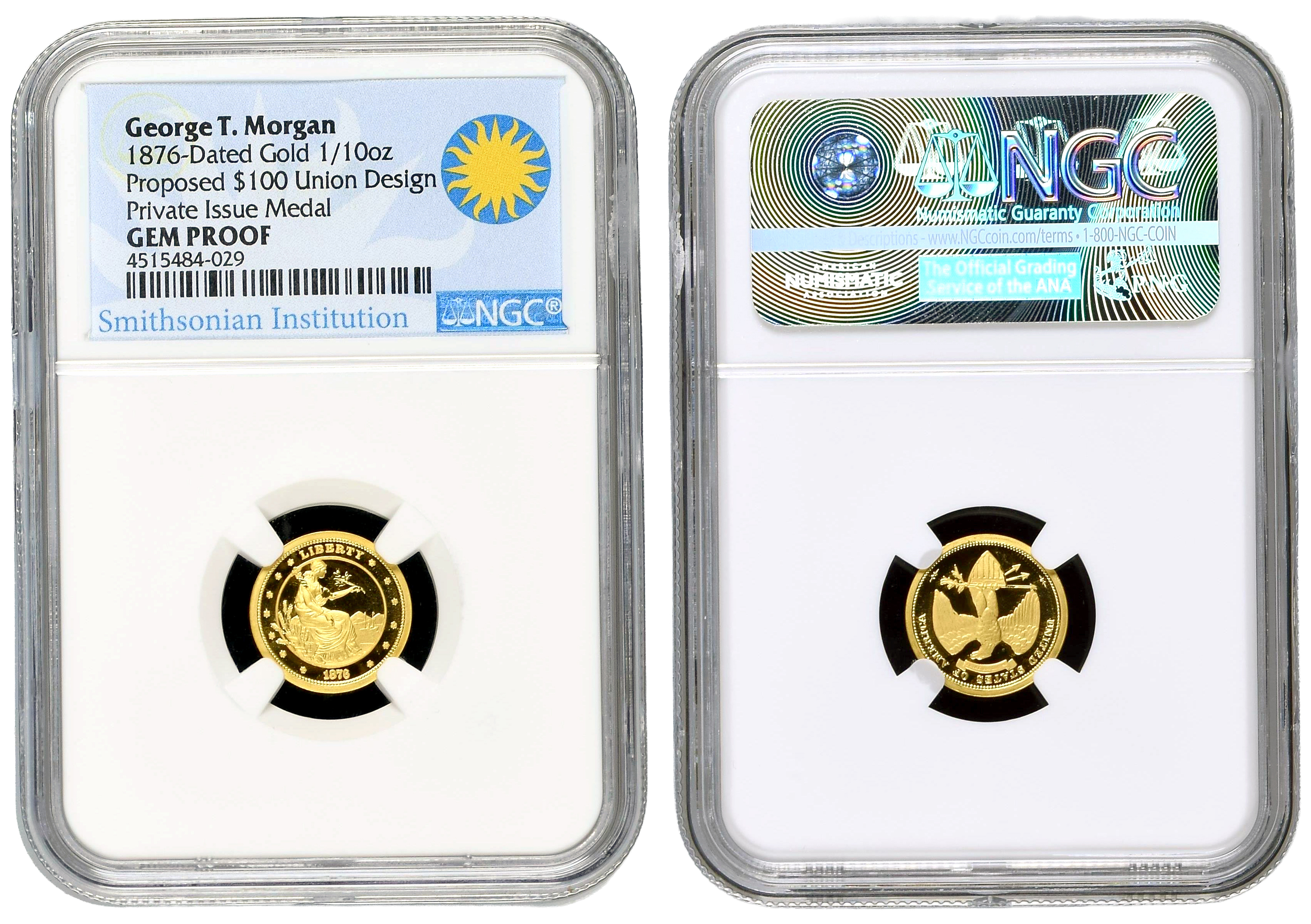 United States, George T. Morgan, Proposed Union Design, One Hundred Dollars, 1876, NGC GEM PROOF
