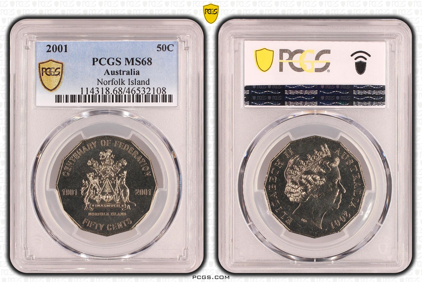 Elizabeth II, Norfolk Island, POP 7/0, Fifty Cent, 2001, PCGS MS 68