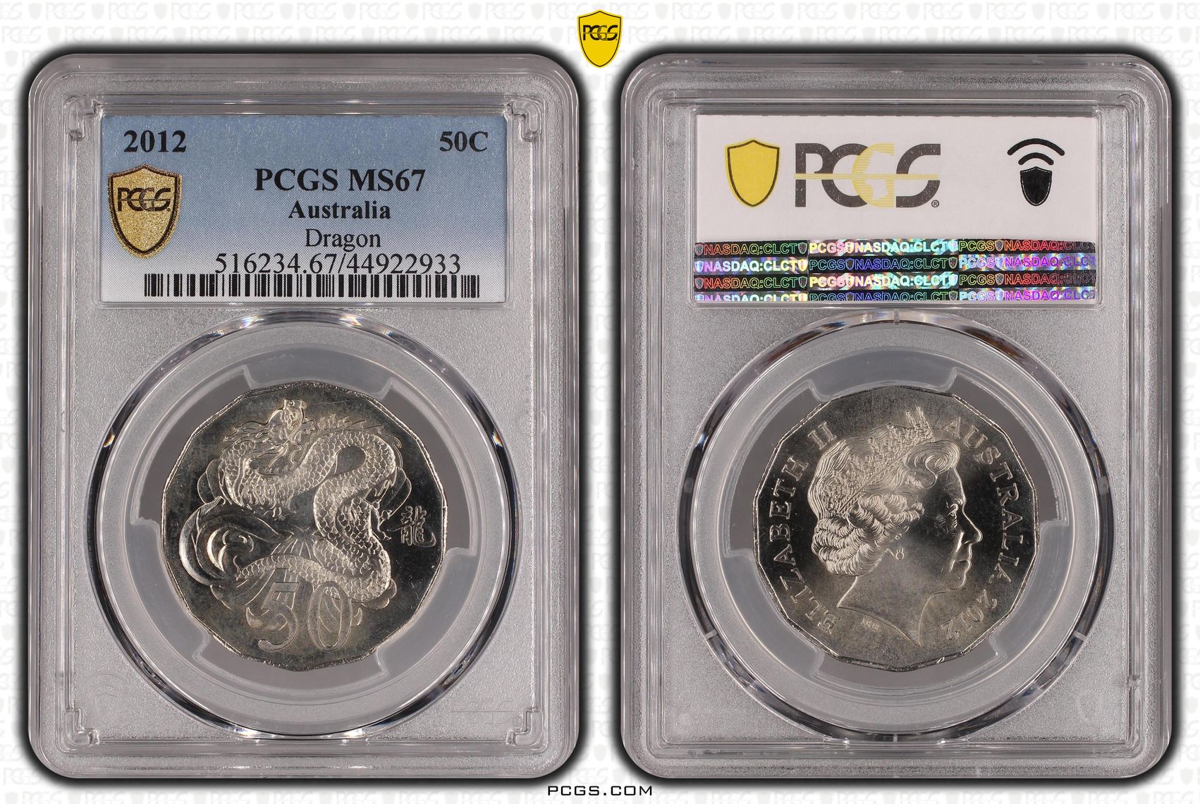 107 · 2012 Australia Fifty Cent, 50c Dragon PCGS - MS67 -933