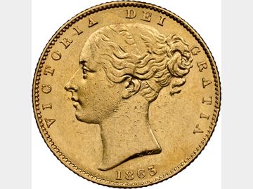 1863 VICTORIA SHIELD GOLD SOVEREIGN NO DIE AU DETAILS CLEANED