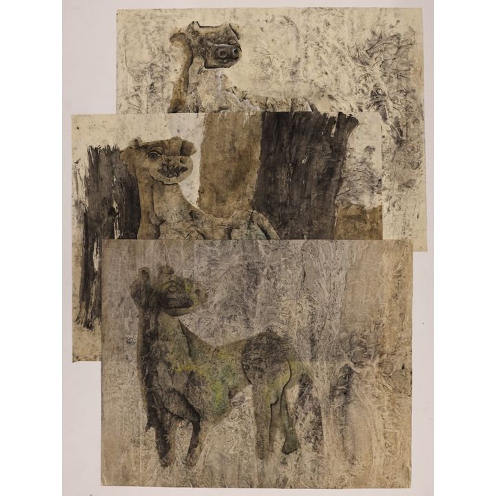 3pc Neil Meitzler 1950's Dark Bull Abstractions Casein on Paper