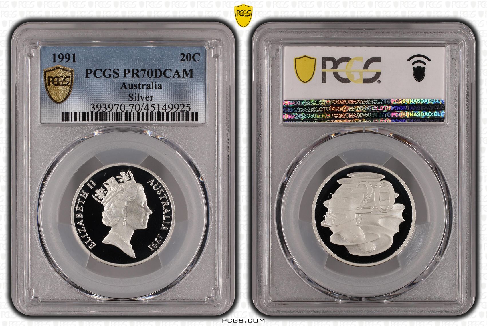 1991 Australia Twenty Cent, 20c Silver Proof Silver PCGS - PR70DCAM POP 44/0 -925