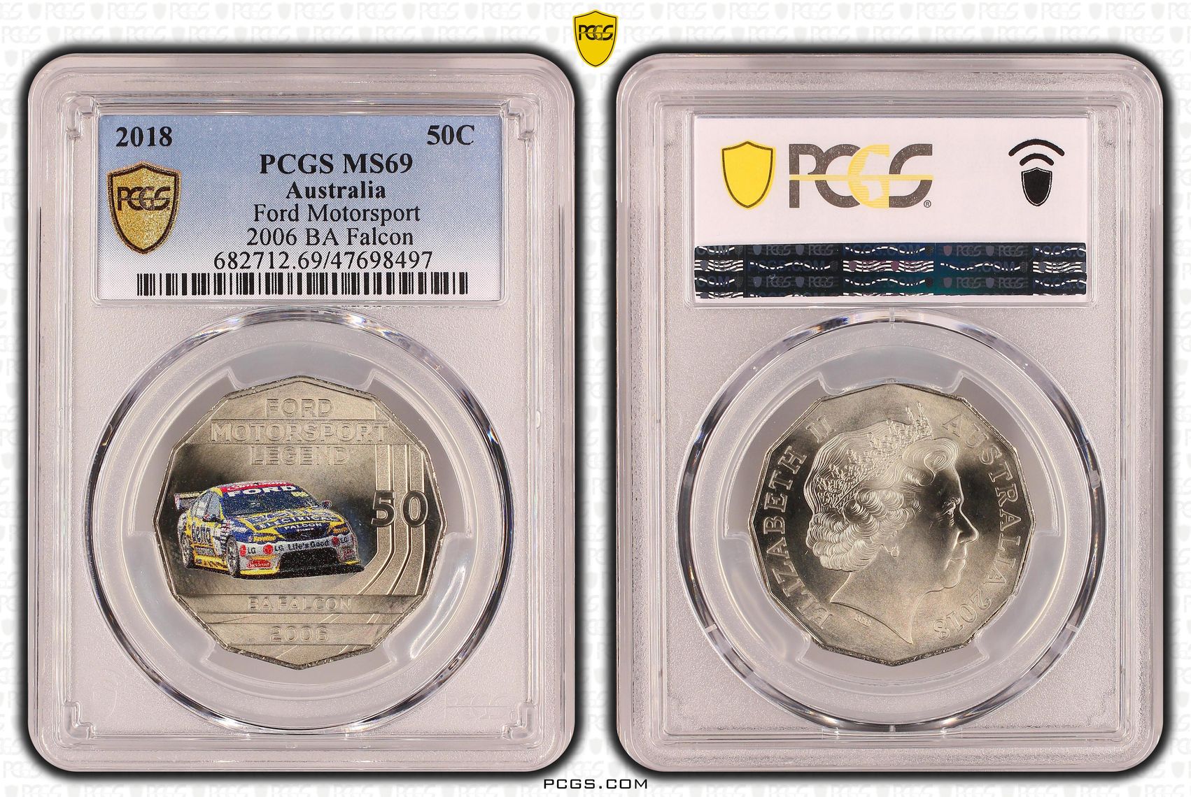 Elizabeth II, Ford Motorsport - 2006 BA Falcon, Fifty Cent, 2018, PCGS MS69