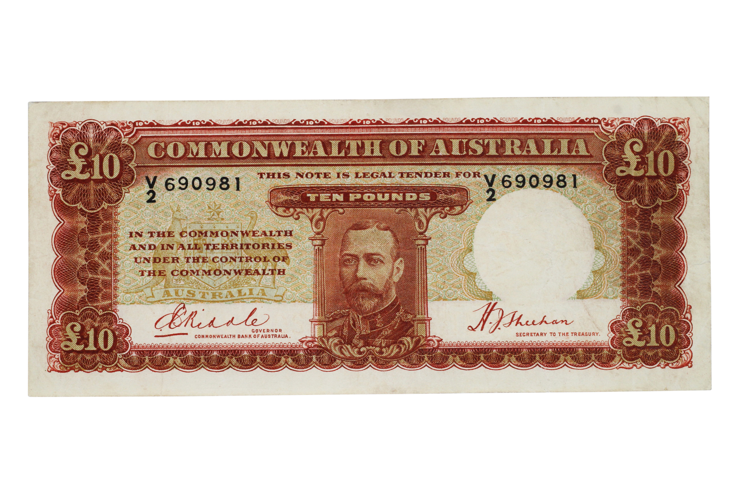 1922. · George V, Ten Pounds, 1934, nVF