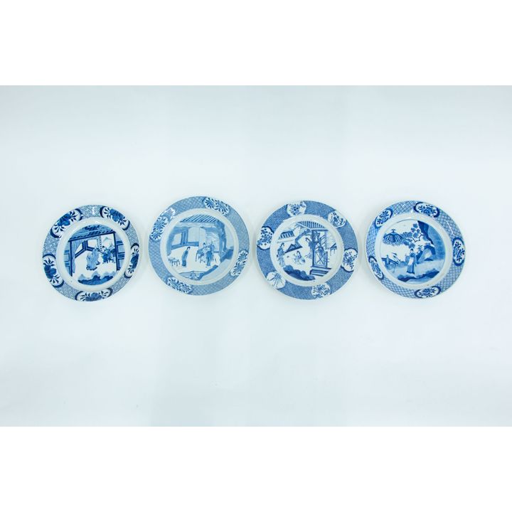 Four similar Chinese blue and white decorated plates