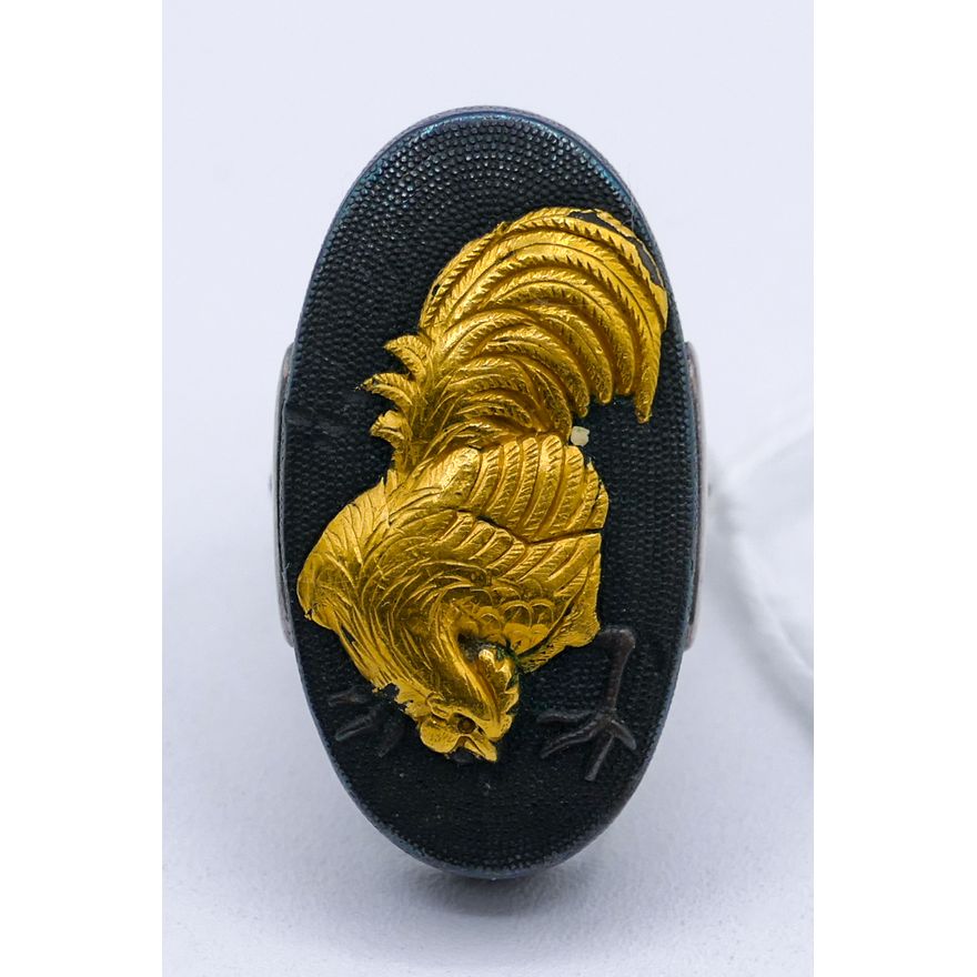 Antique Japanese Kashira Rooster Sterling Ring Size 6.5