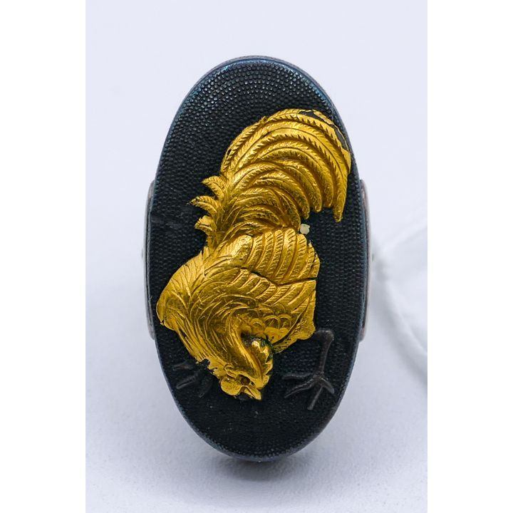 Antique Japanese Kashira Rooster Sterling Ring Size 6.5