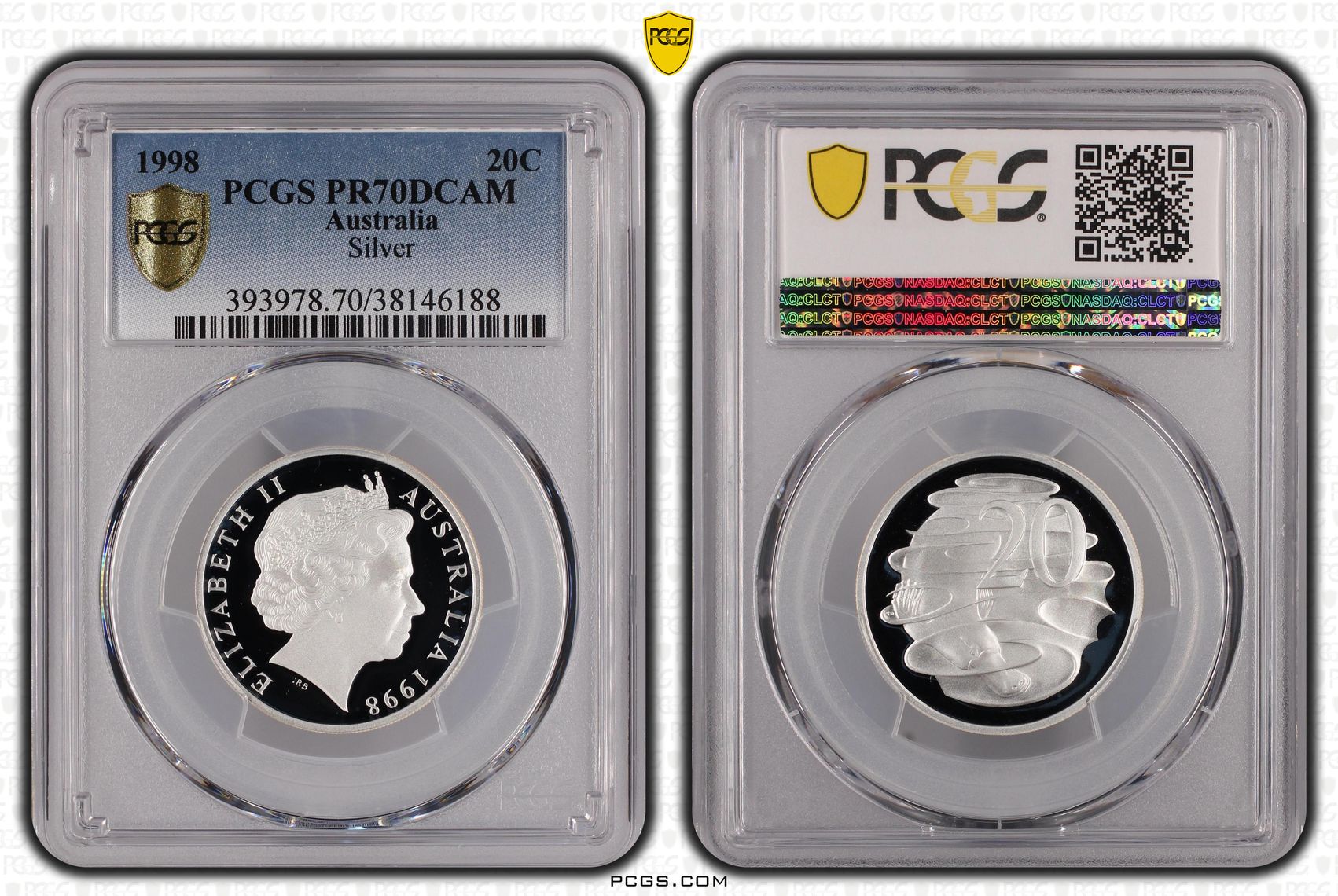 199 · 1998 Australia Twenty Cent, 20c Silver Proof Silver PCGS - PR70DCAM POP 16/0 -188