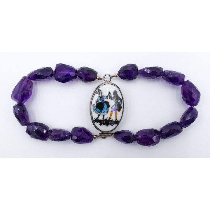 Amethyst Bead & Sterling Double-Strand Bracelet