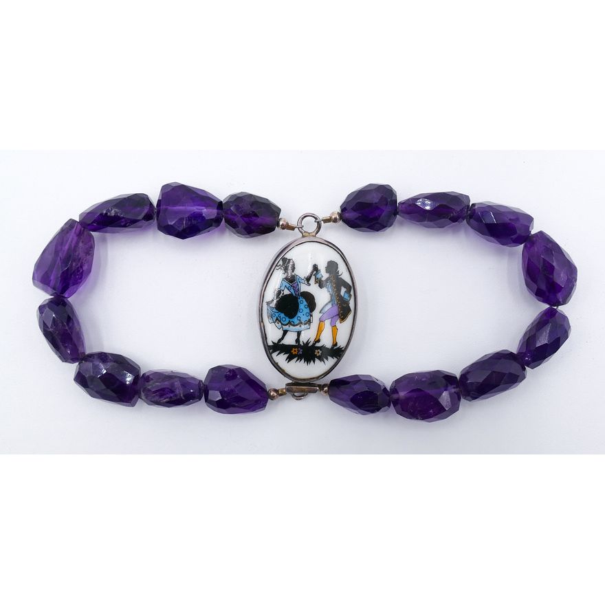 Amethyst Bead & Sterling Double-Strand Bracelet