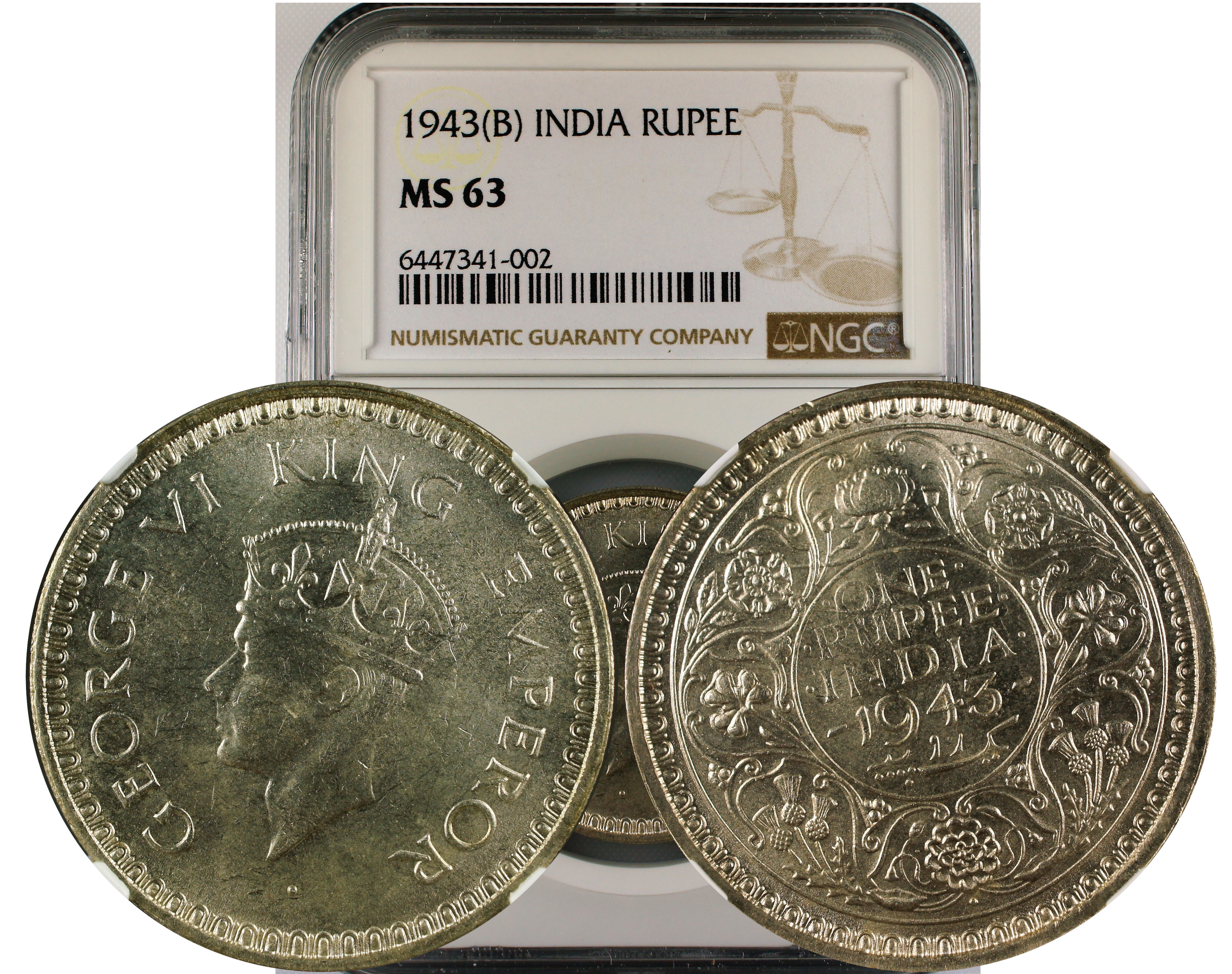 1943 B INDIA RUPEE MS63