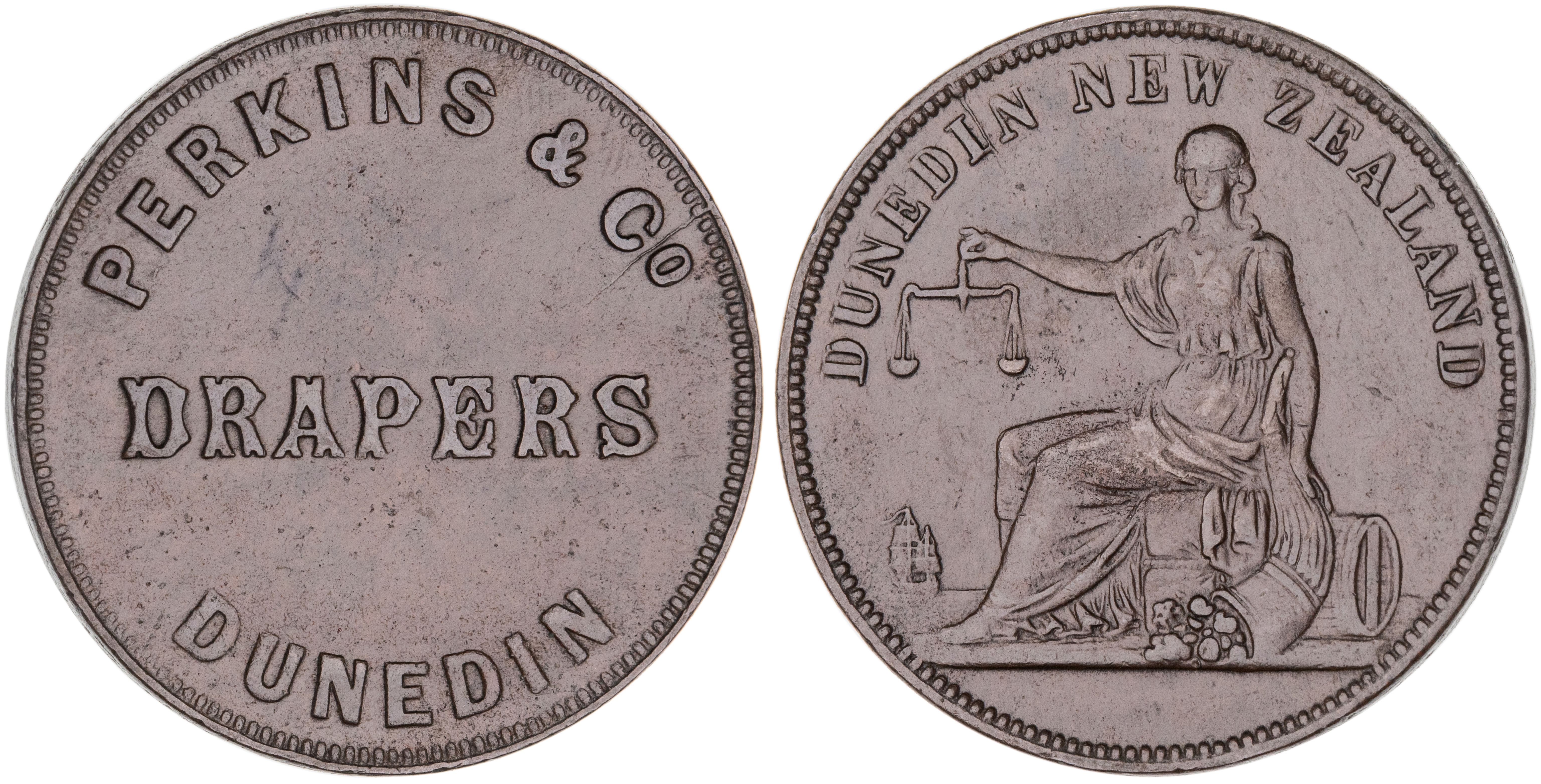 Dunedin, New Zealand, Perkins & Co., Halfpenny, VF
