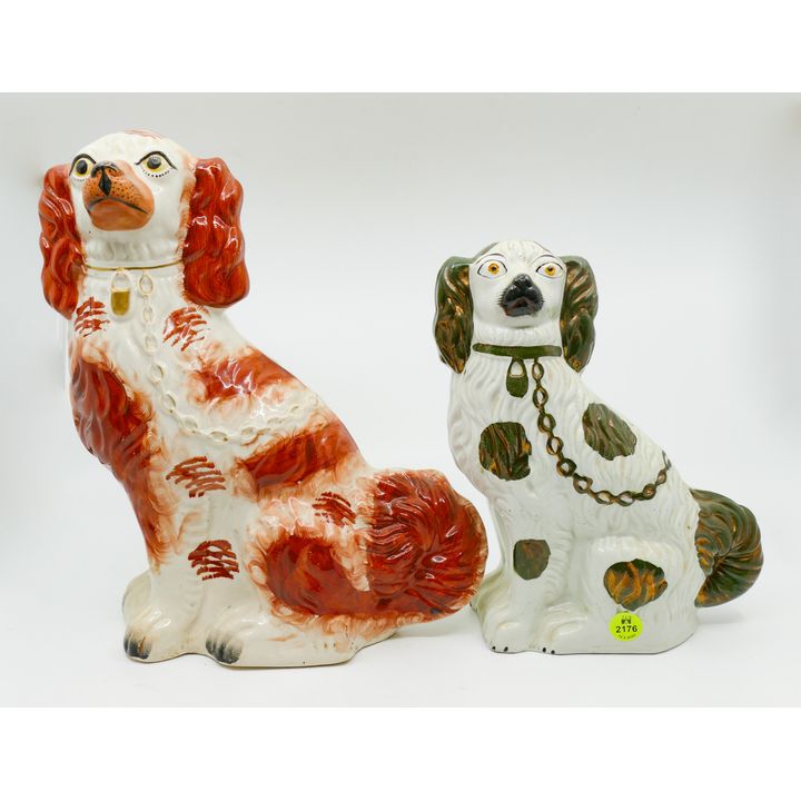 2pc Antique Staffordshire Large Dog Figures 9'' and 12''