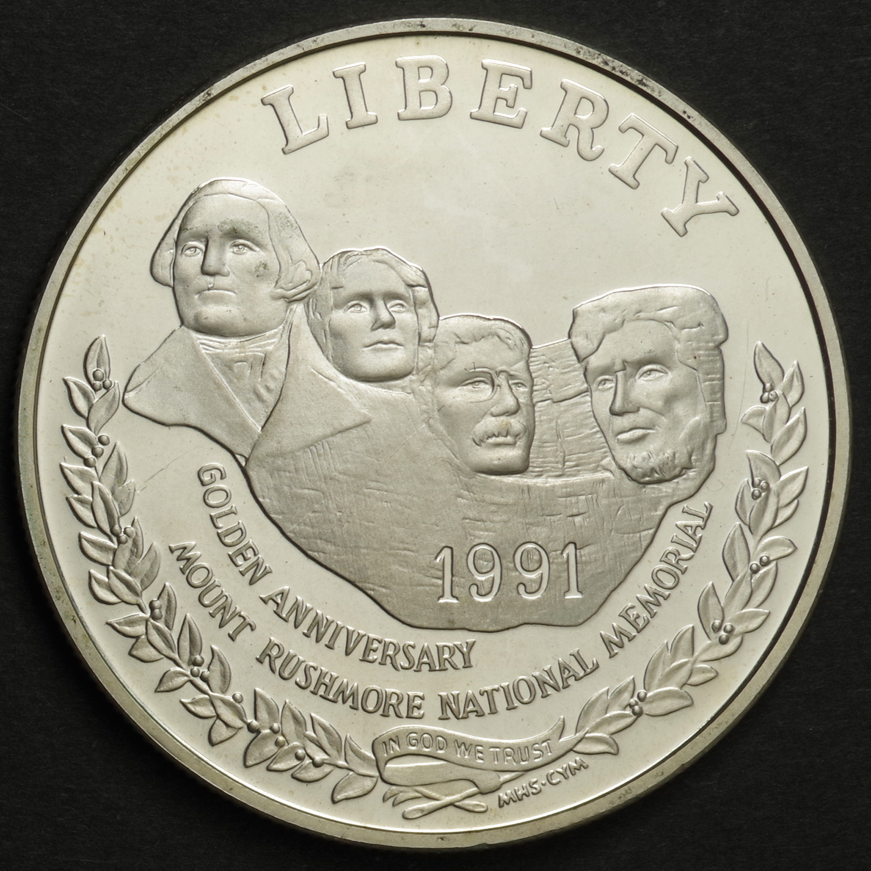 アメリカ/USA ラッシュモア山記念碑完成50年 1ドル銀貨 1991年 KM229 
