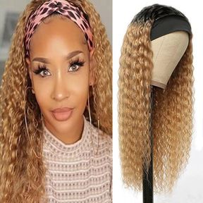 1B27 CURLY WAVE HEADBAND WIG OMBRE HONEY BLONDE HUMAN HAIR WIGS FOR WOMEN TOW TONE HAIR WIG UNPROSSED VIRGIN HAIR NO LACE HEADBAND