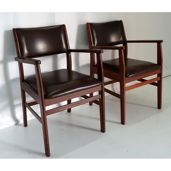 PAIR OF VINYL OPEN ARMCHAIRS