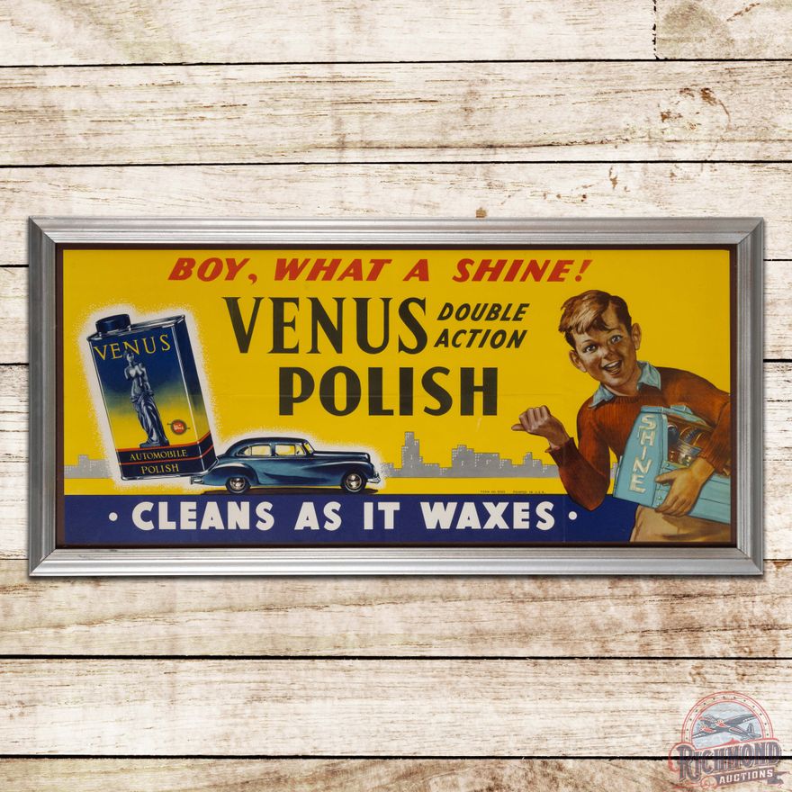 Fantastic Whiz Venus Polish "Cleans as it Waxes" Framed Advertising Poster w/ Graphics