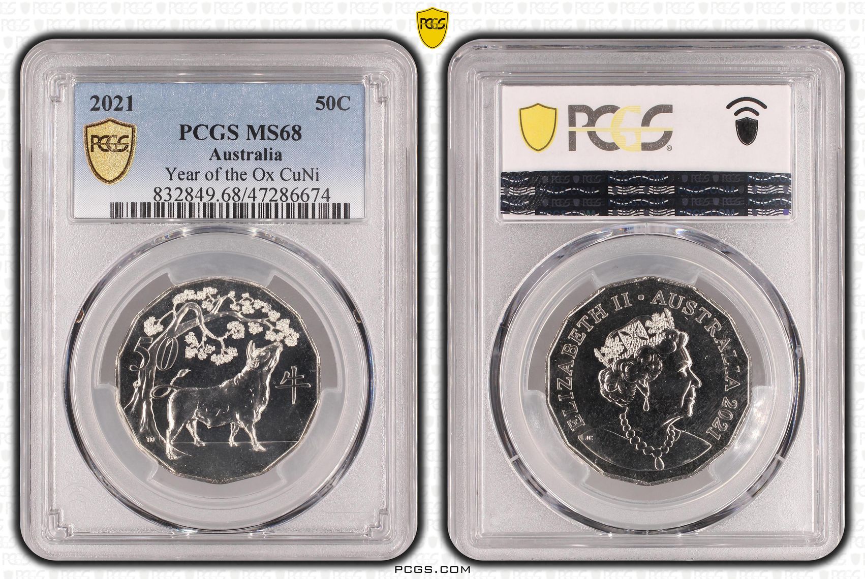 Elizabeth II, Year of the Ox CuNi, Fifty Cent, 2021, PCGS MS68