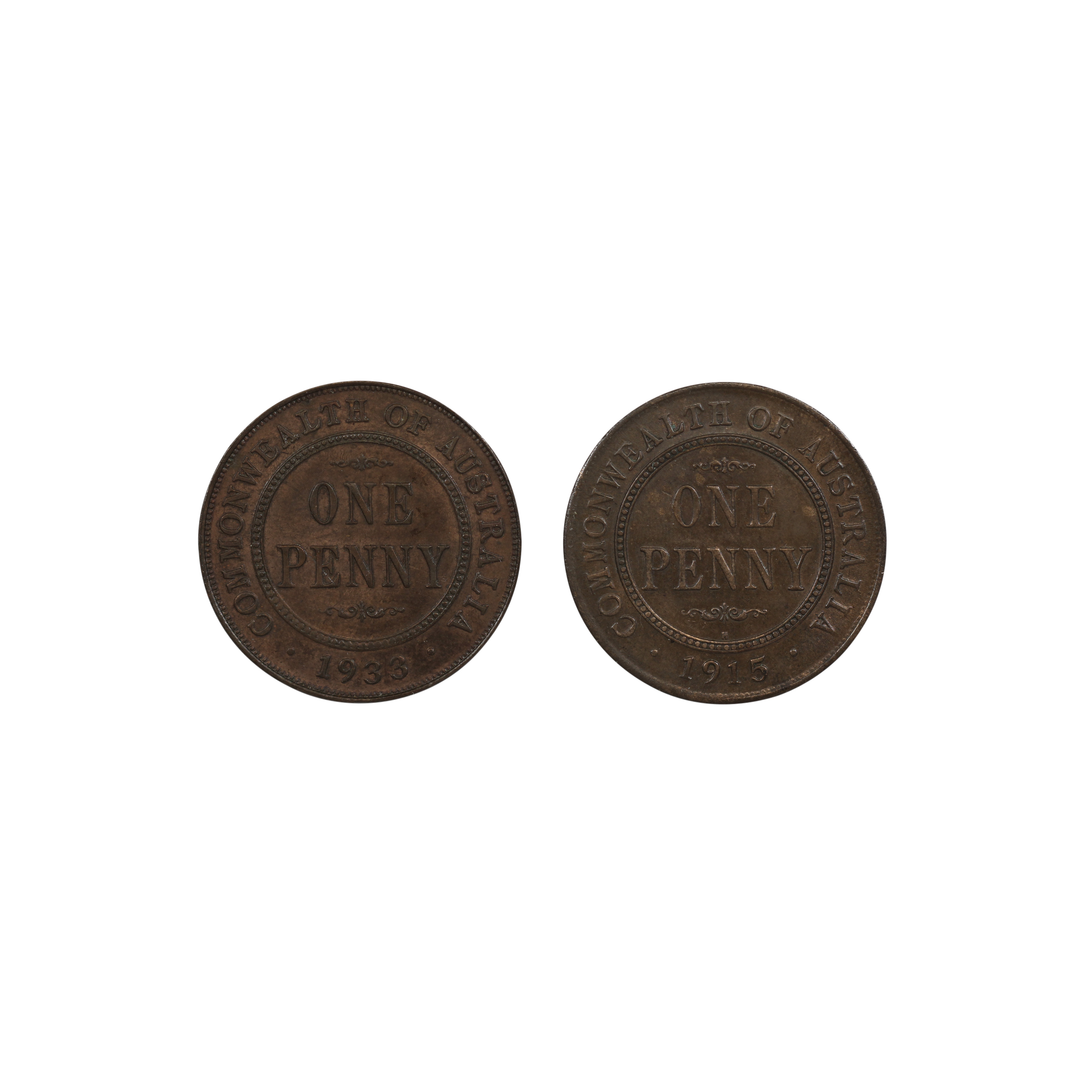 910. · George V, Penny, 1915-H & 1933, UNC