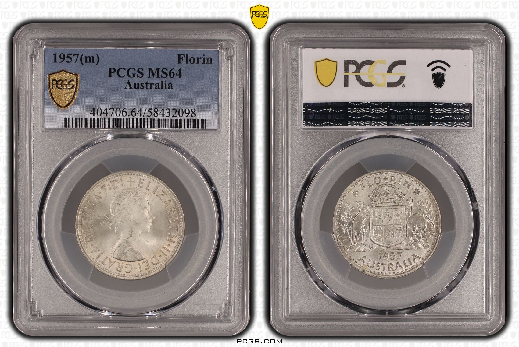 KM-60 Silver, Florin, 1957(m), PCGS MS64