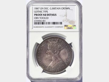 1847 VICTORIA PROOF GOTHIC HEAD CROWN UNDECIMO AU DETAILS OBVERSE TOOLED