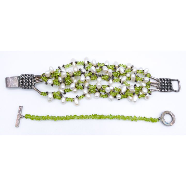Box Sterling Peridot Bead Bracelets