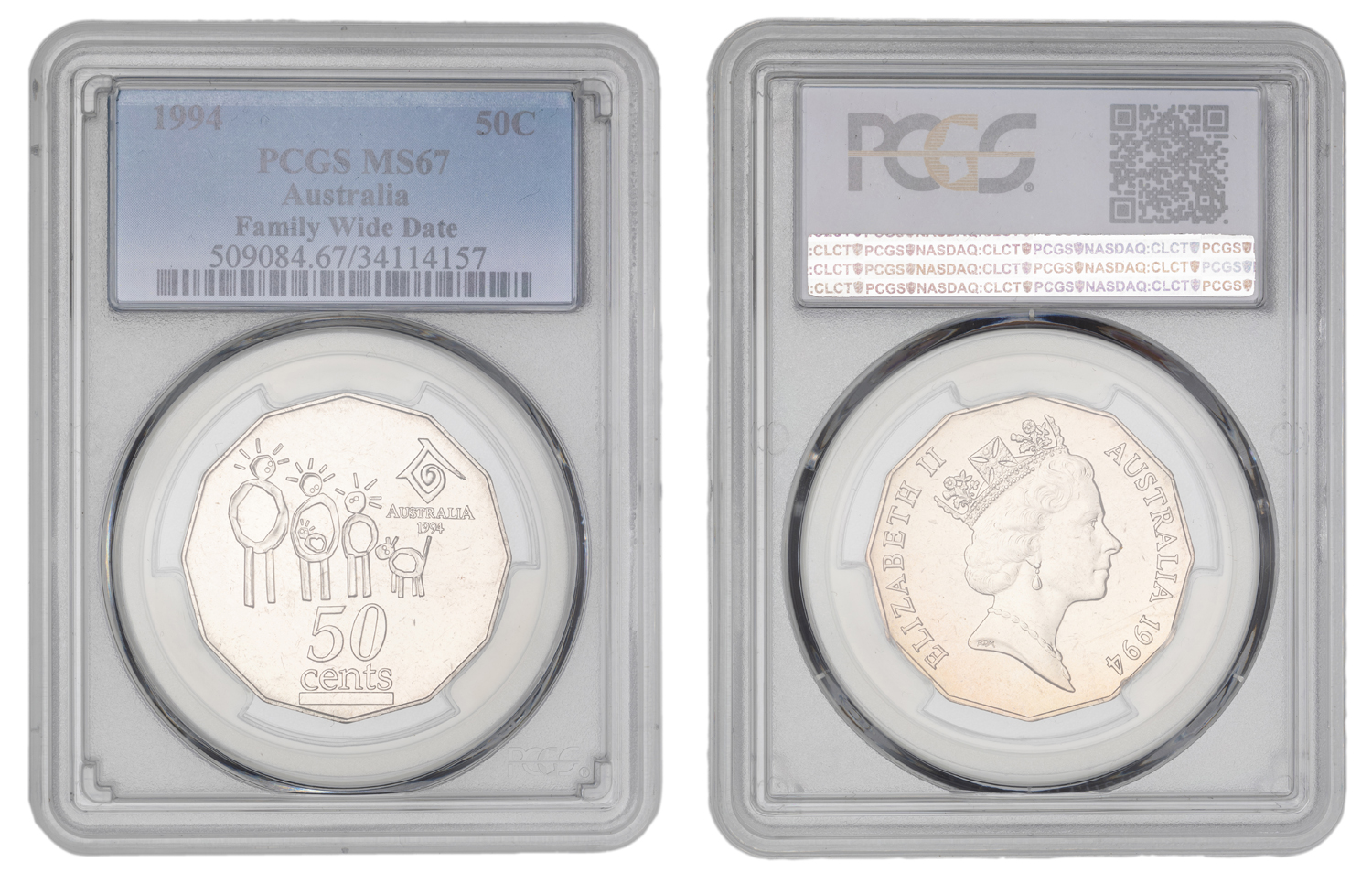 Elizabeth II, Family Wide Date, Fifty Cent, 1994, PCGS MS67