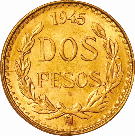 メキシコ-Mexico. Gold. 2ペソ(Pesos). メキシコワシ図 2ペソ
