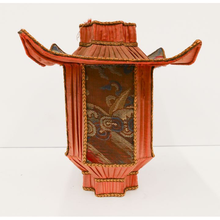 Art Deco Chinese Silk Lantern with Embroidered Panels- 9'' w/ some damage