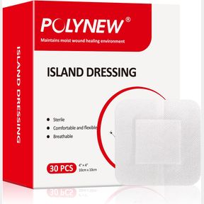 ISLAND DRESSING 4"X4"-30 COUNT WITH GENTLE ADHESIVE BORDER GAUZE, HIGHLY ABSORBENT, NON-WOVEN BACKING, SOFT AND BREATHABLE NON-STI