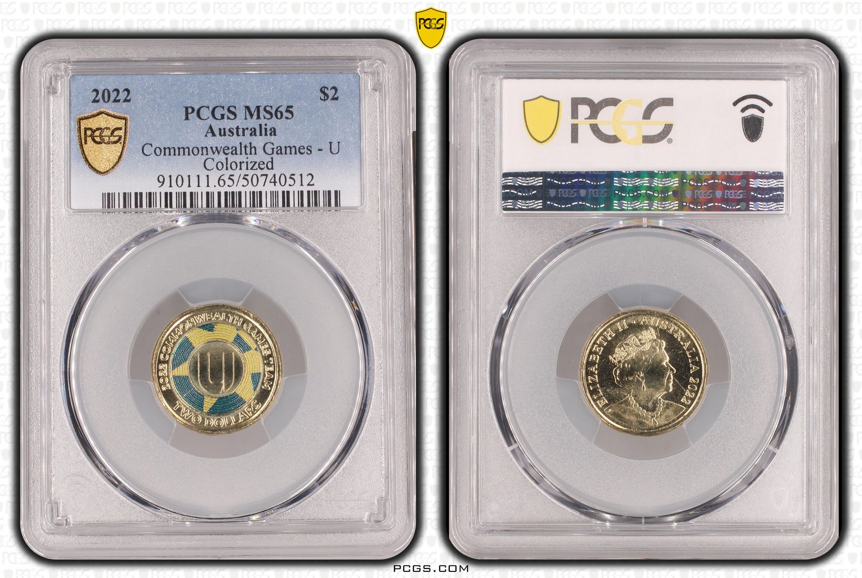 Commonwealth Games - U Colorized , Two Dollar, 2022, PCGS MS65