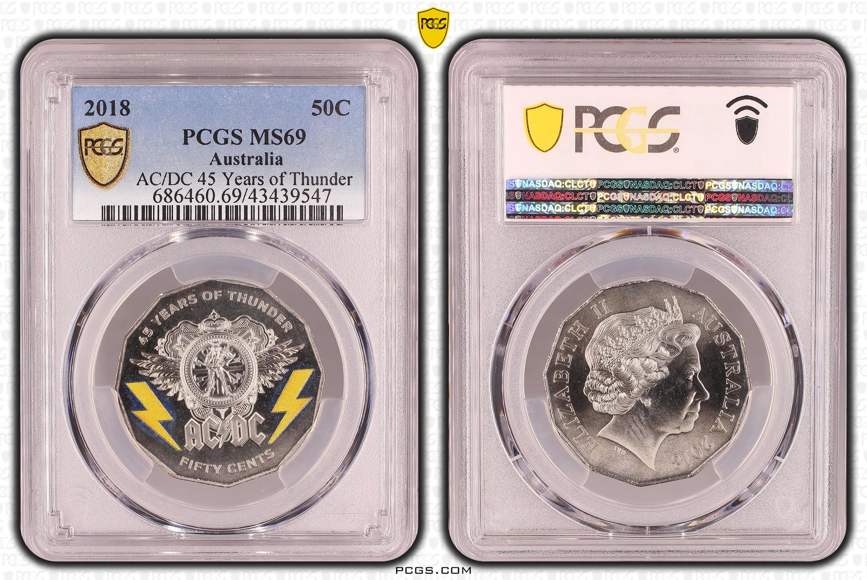2018 Australia Fifty Cent, 50c AC/DC 45 Years of Thunder PCGS - MS69 -547