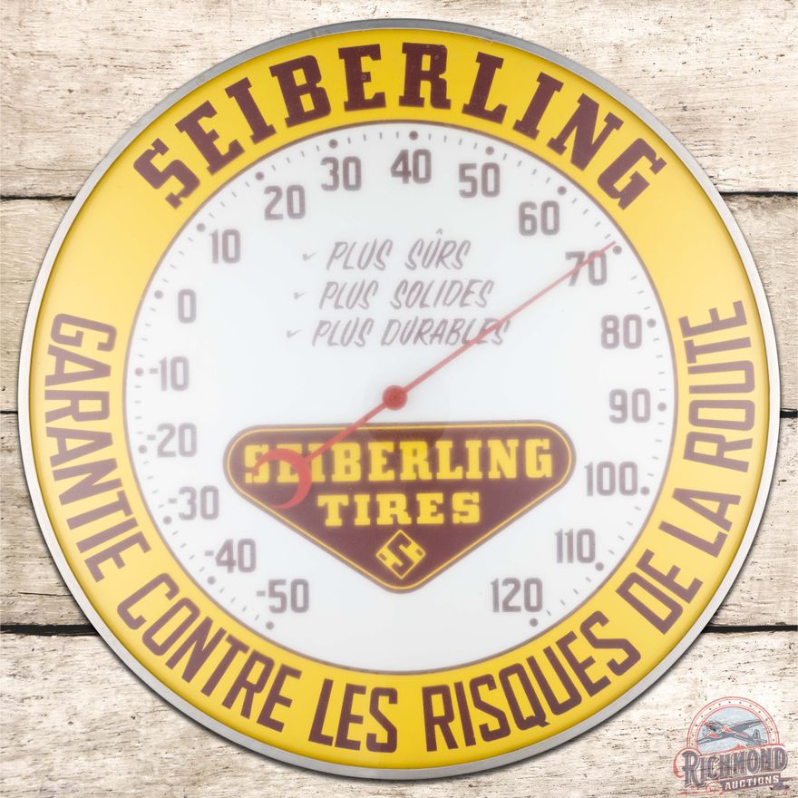 Seiberling Tires 16" Advertising Thermometer Sign w/ Logo
