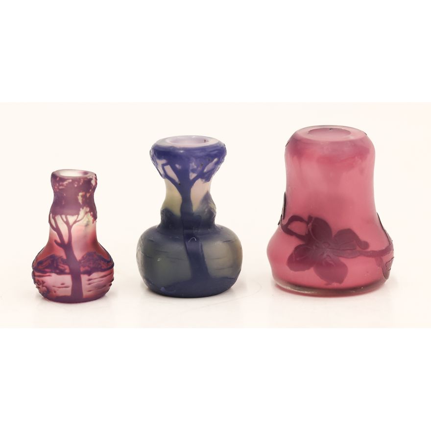 3pc DeVez and Weis Miniature Cameo Glass Vases