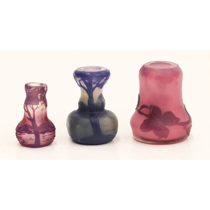 3pc DeVez and Weis Miniature Cameo Glass Vases