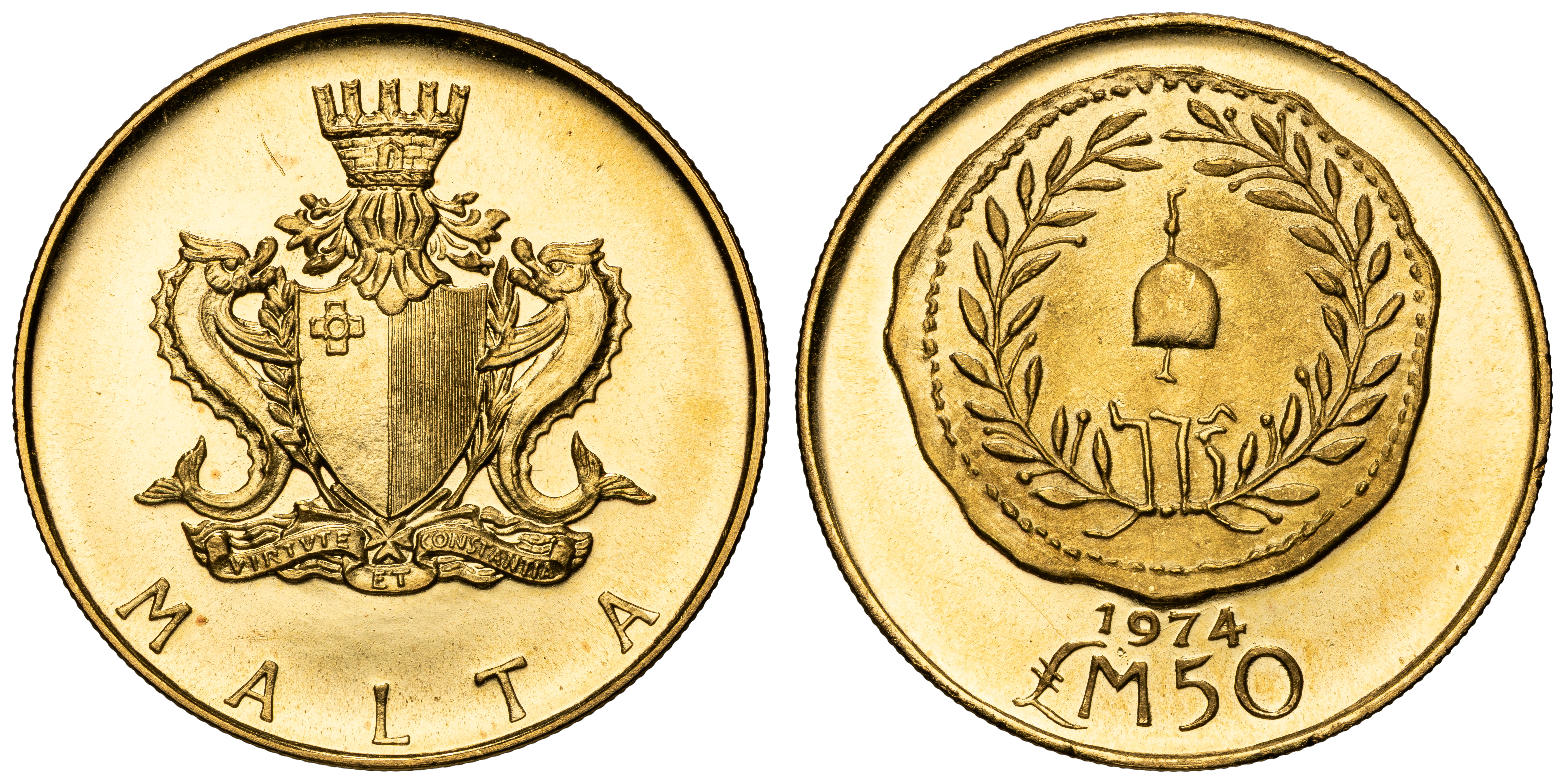 Malta, First Maltese Coin, Fifty Pounds (Liri), 1974, UNC