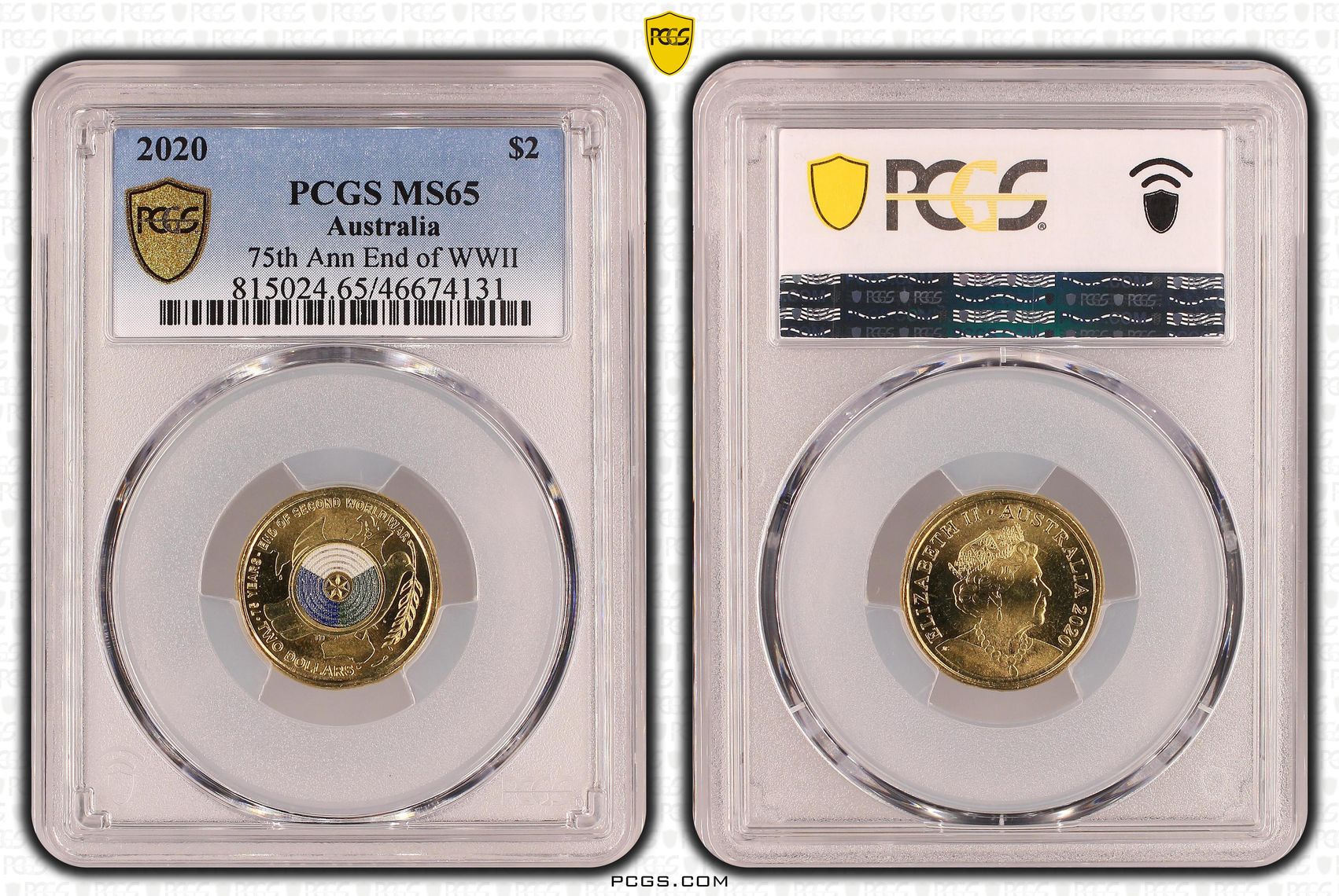 Elizabeth II, 75th Ann End of WWII, Two Dollar, 2020, PCGS MS65