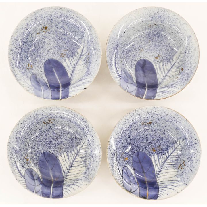 Set 4 Japanese Meiji Nabeshima Type Feather Dishes