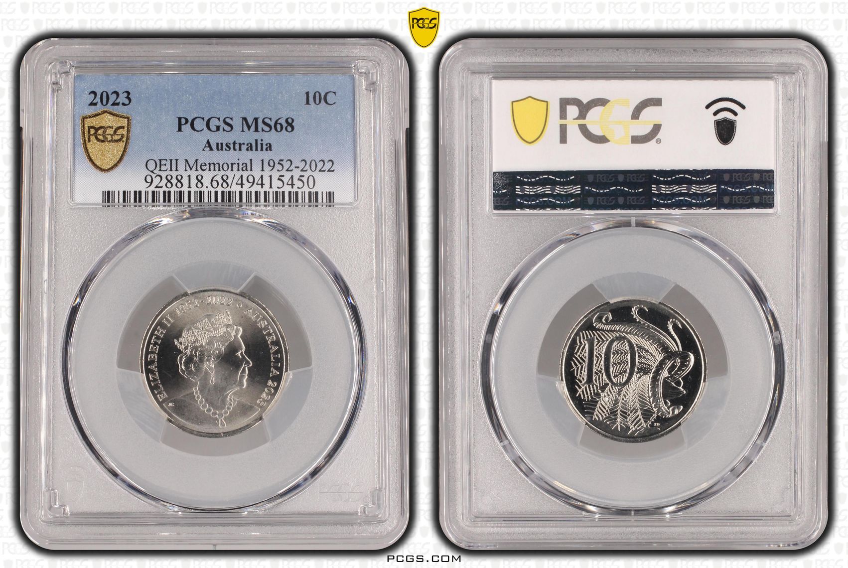 Elizabeth II, QEII Memorial 1952-2022 , Ten Cent, 2023, PCGS MS68