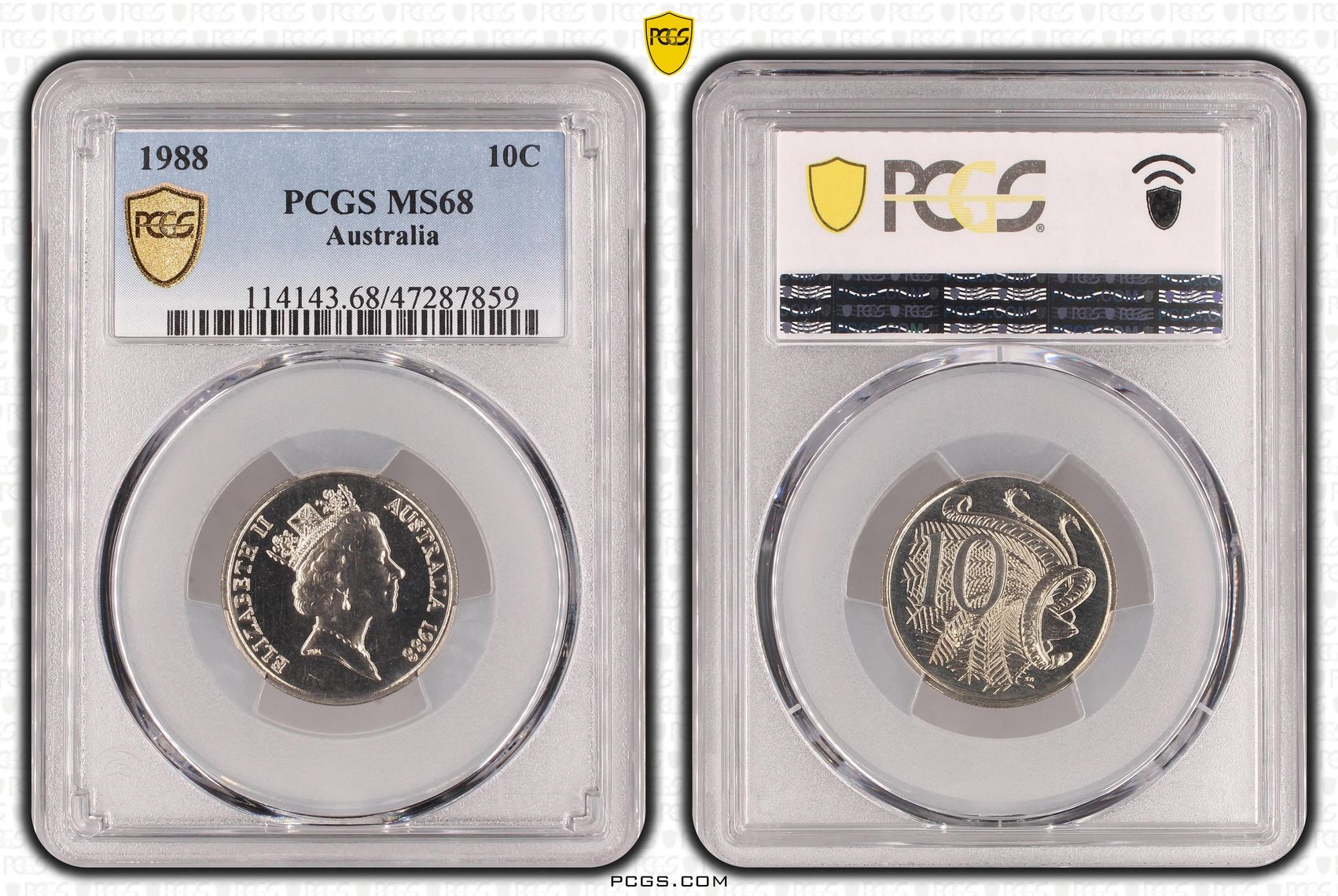 Elizabeth II, Ten Cent, 1988, PCGS MS68