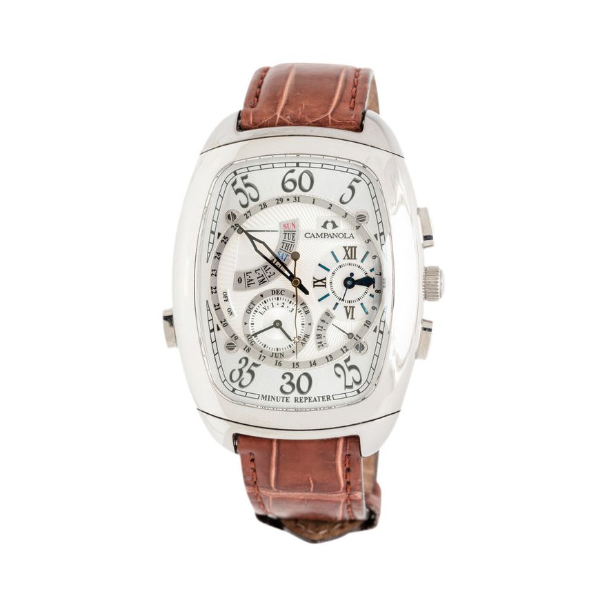 CITIZEN STAINLESS STEEL PERPETUAL CALENDAR MINUTE REPEATER ALARM CHRONOGRAPH CAMPANOLA 207 WRISTWATCH Hindman Auctions