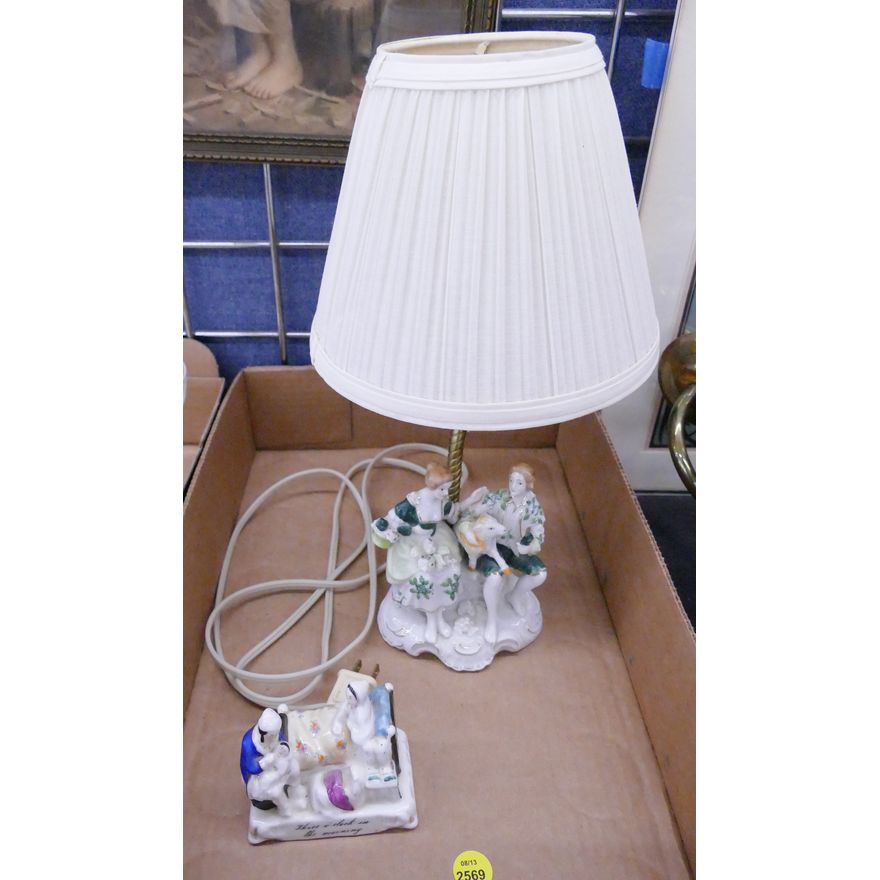Box Antique Bisque Figures & Lamp