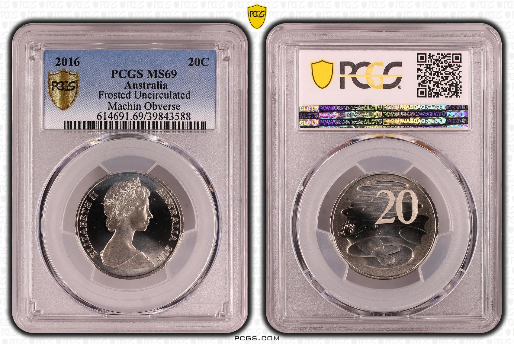 2016 Australia Twenty Cent, 20c Frosted Uncirculated - Machin Obverse PCGS - MS69 -588