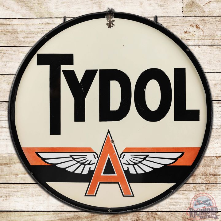 Tydol Flying A Gasoline 48" DS Porcelain Sign w/ Ring