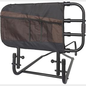 Stander EZ Adjust Bed Rail, Adjustable Senior Bed Rail and Bed Assist Grab Bar for Elderly Adults with Organizer Pouch, Black