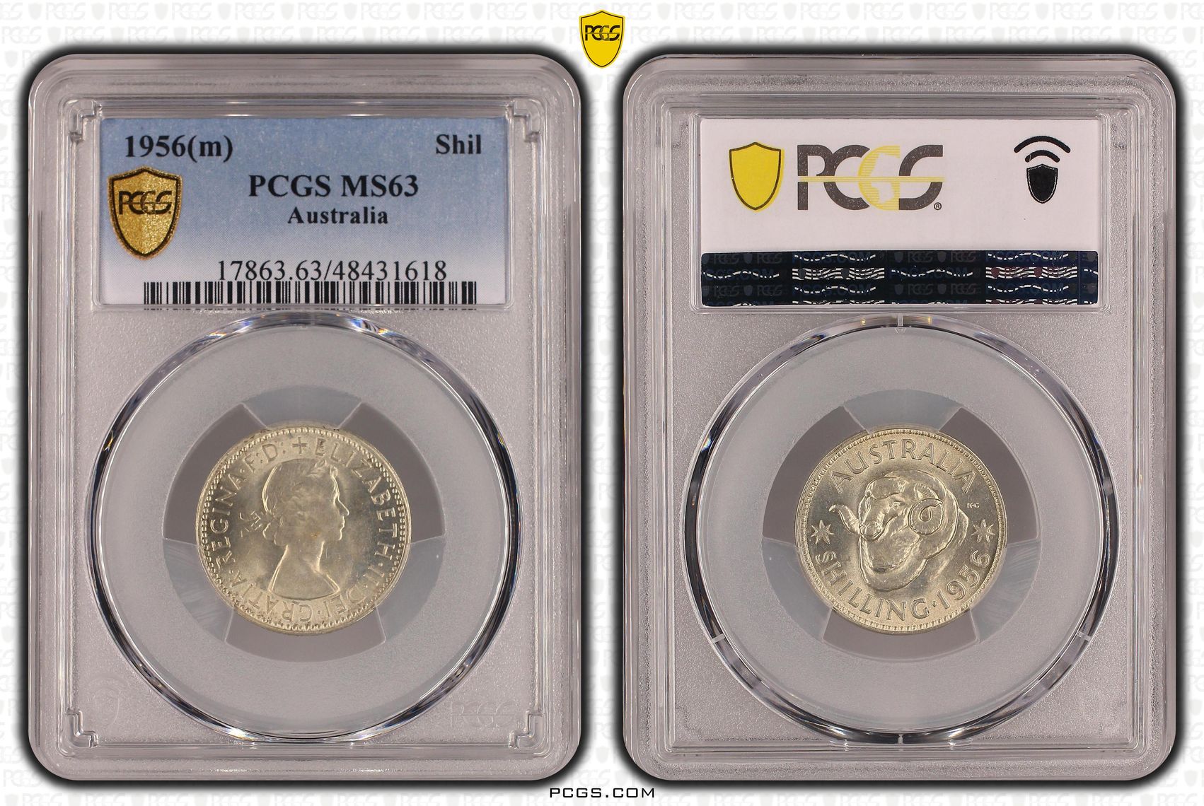 Shilling, 1956(m), PCGS MS 63