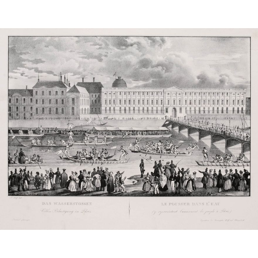 Franz Wolf | Das Wasserstossen Volks Belustigung in Paris/Le Pousser dans l'Eau y represéntant l'amusement...