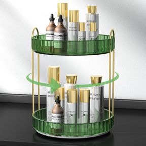 2 TIERS LAIWOO 360 ROTATING MAKEUP ORGANIZER FOR VANITY, HIGH-CAPACITY PERFUME ORGANIZERS SKINCARE COSMETIC DRESSER STORAGE BATHRO