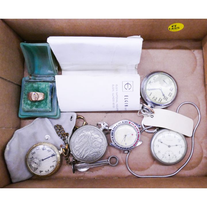 Box Old Pocket Watches & Gold Ring