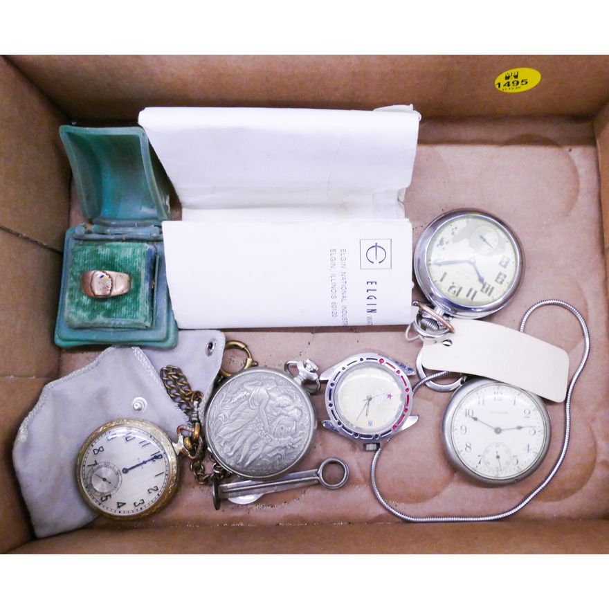 Box Old Pocket Watches & Gold Ring